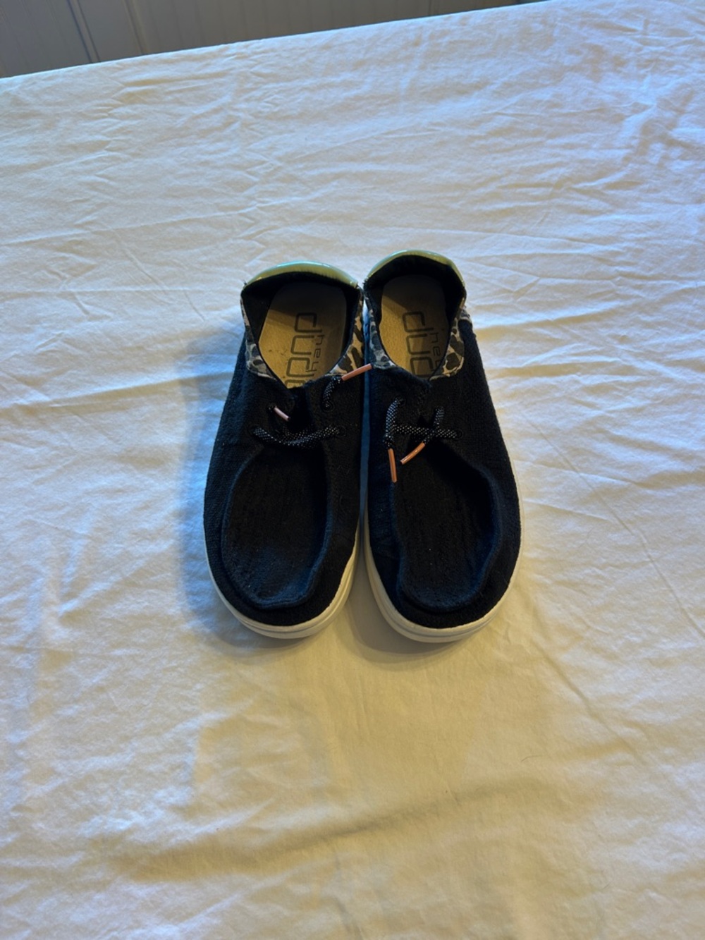 Hey Dude ladies Black Knit Slip-On Sneakers with White Sole